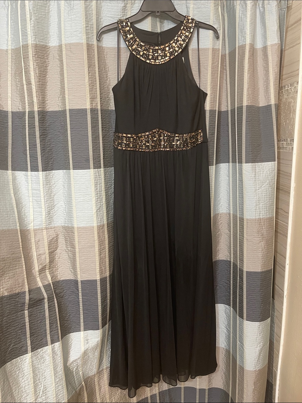 Black Beaded Halter Maxi Dress